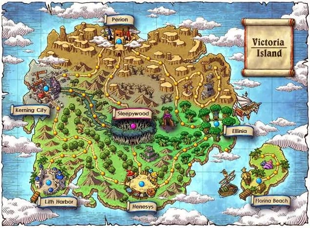 Victoria Island map showing the four first-job towns